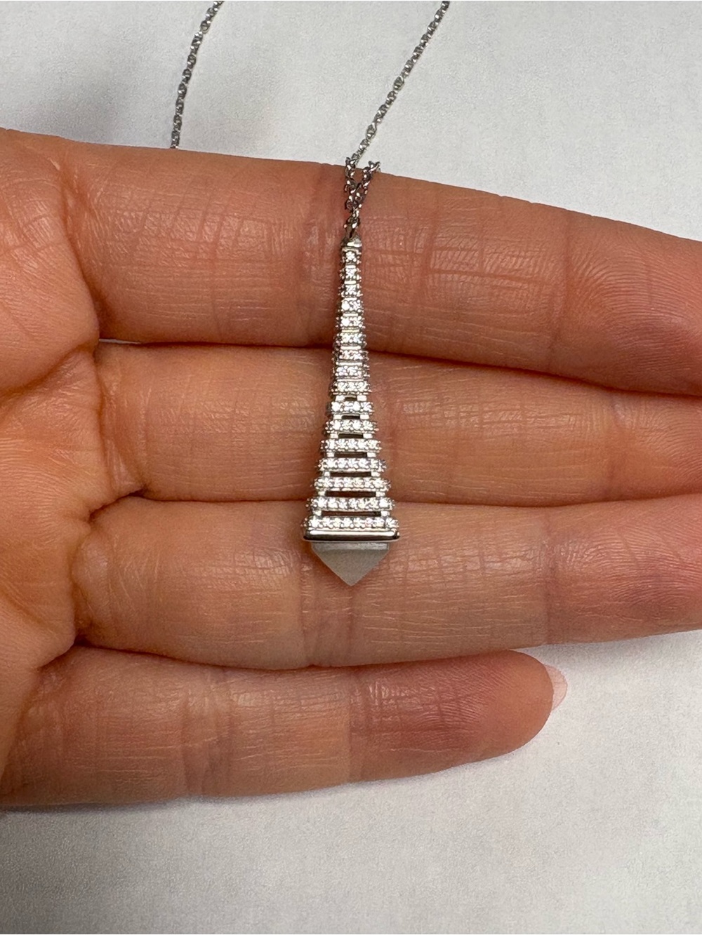 Sterling Silver Pave Tapered Pyramid Necklace - White
